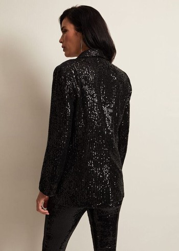 Phase Eight Ameera Sequin Soft Jackets Black Canada | QMBKVJ-629